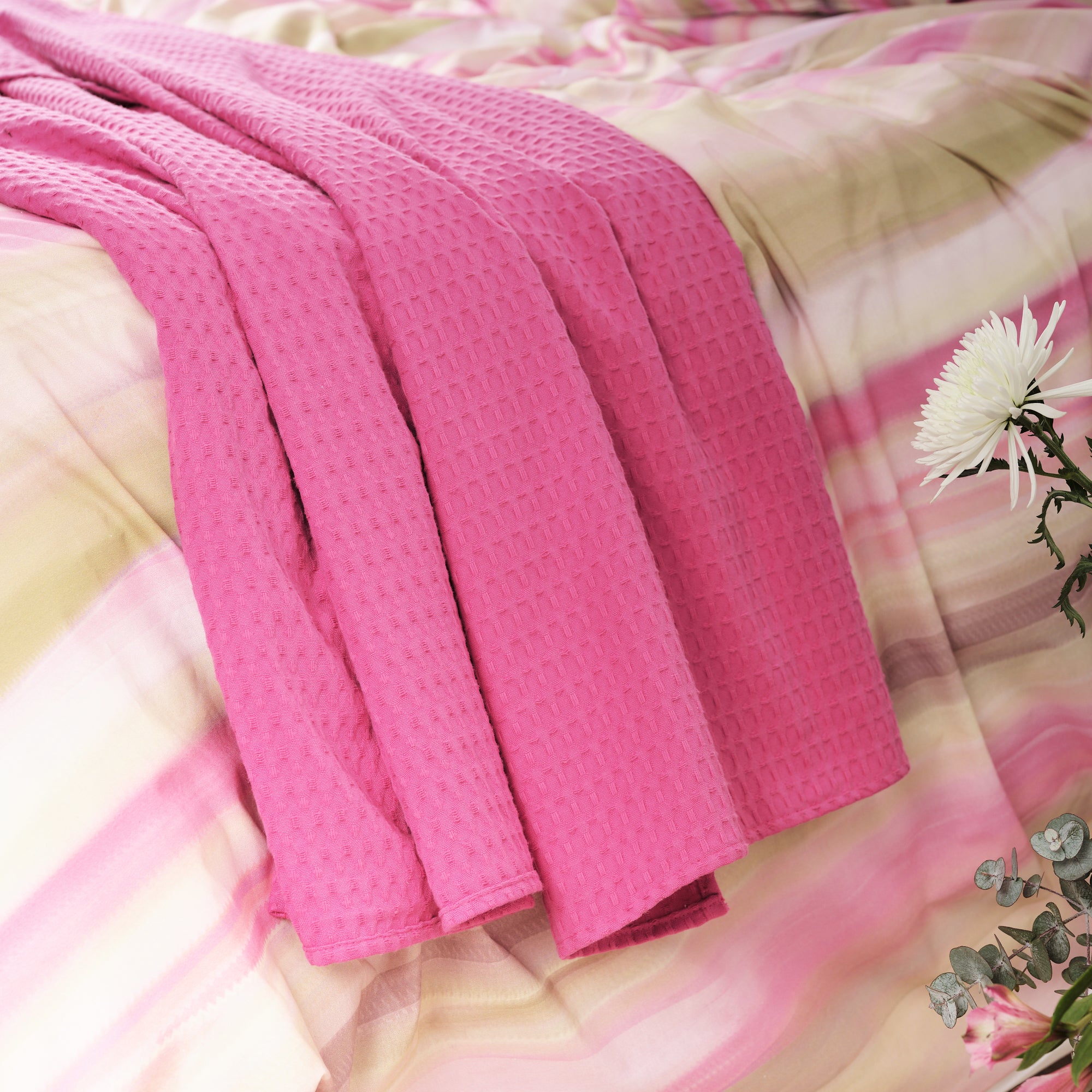 Plaid Gaufré 100% coton Fuchsia